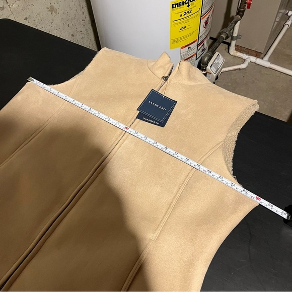 LANDS END Faux Suede Leather Vest NWT Camel Tan Womens XL Sherpa Lined Coat Zip - Picture 6 of 7
